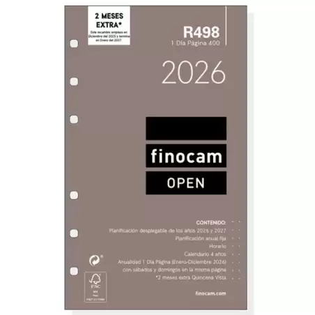 (711660026) FINOCAM RECAMBIO ANUAL AGENDA DE ANILLAS OPEN R498 400-91X152MM 1DP 2026