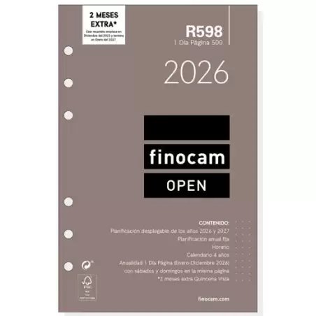 (711670026) FINOCAM RECAMBIO ANUAL AGENDA DE ANILLAS OPEN R598 500-117X181MM 1DP 2026