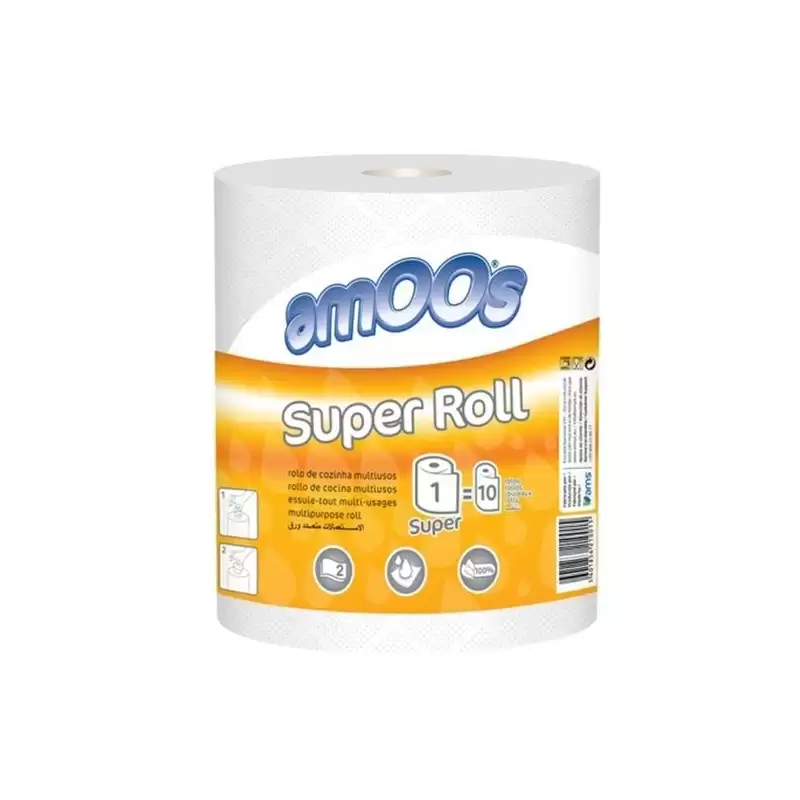 (5601856250080) AMOOS PAPEL DE COCINA SUPER ROLL 2C MULTIUSOS ROLLO 91M BLANCO