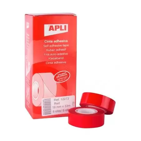 (12272) APLI CINTA ADHESIVA SILENCIOSA ROLLO 19MM X 33M PP CAJA 8 UD ROJO