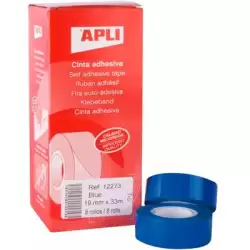 (12273) APLI CINTA ADHESIVA SILENCIOSA ROLLO 19MM X 33M PP CAJA 8 UD AZUL
