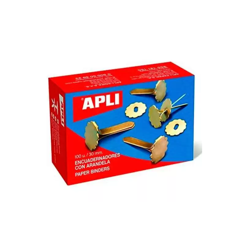 (12286) APLI ENCUADERNADORES METÁLICOS CON ARANDELA DORADOS 30MM - 100UD-
