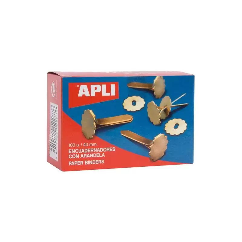 (12287) APLI ENCUADERNADORES METÁLICOS CON ARANDELA DORADOS 40MM - 100UD-