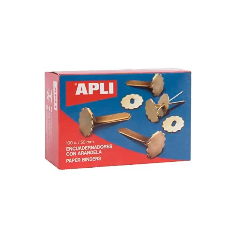 (12288) APLI ENCUADERNADORES METÁLICOS CON ARANDELA DORADOS 50MM - 100UD-