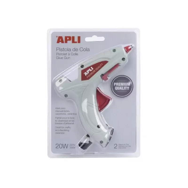 (16668) APLI PISTOLA DE SILICONA CALIENTE BLANCA 20W + 2 BARRAS