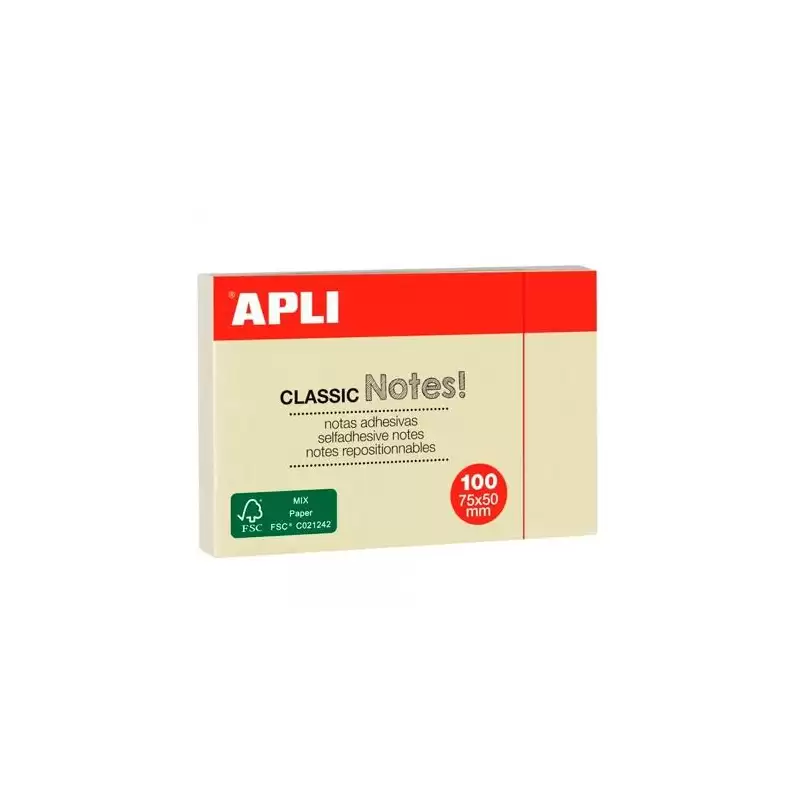 (10971) APLI BLOC NOTAS ADHESIVAS CLASSIC REPOSICIONABLES 100H 75X50 AMARILLO PACK 12 UD