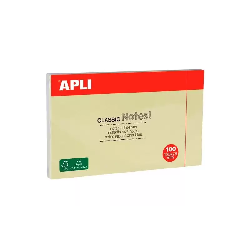 (10976) APLI BLOC NOTAS ADHESIVAS CLASSIC REPOSICIONABLES 100H 125X75 AMARILLO PACK 12 UD