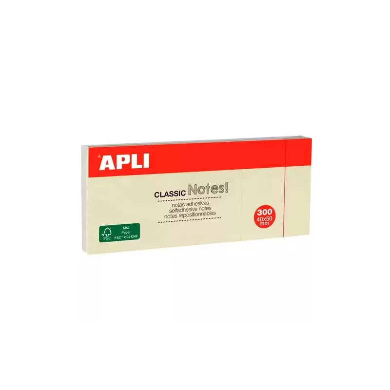 (10977) APLI BLOC NOTAS ADHESIVAS CLASSIC REPOSICIONABLES BLOCS DE 100H 40X50 AMARILLO -BLISTER 3 TACOS-