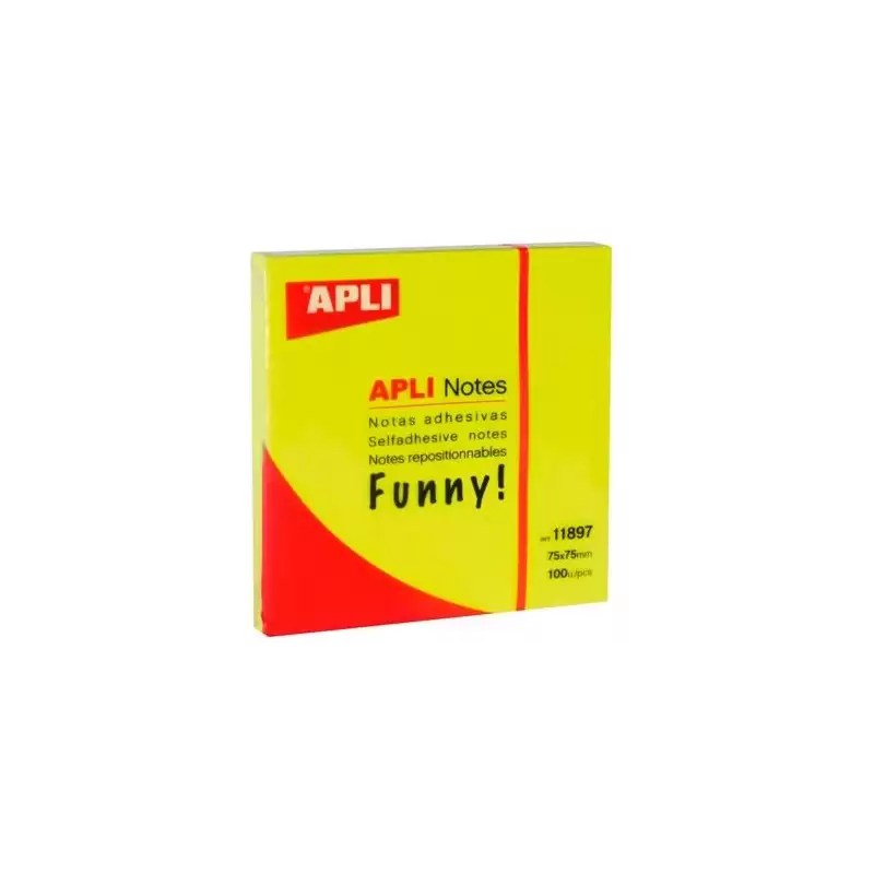 (11897) APLI BLOC NOTAS ADHESIVAS FUNNY REPOSICIONABLES 100H 75X75 AMARILLO FLUORESCENTE PACK 12 UD