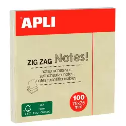 (12078) APLI NOTAS ADHESIVAS ZIGZAG CLASSIC 75X75MM BLOC 100H AMARILLO