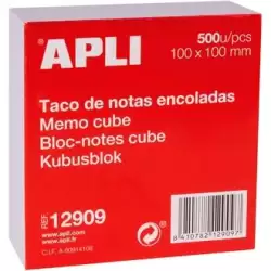 (12909) APLI TACO DE NOTAS ENCOLADAS 500H 100X100MM BLANCO
