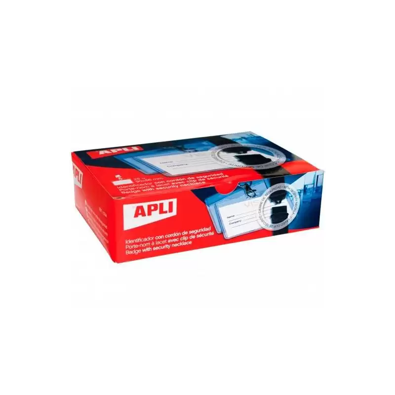 (11744) APLI CAJA DE 25 IDENTIFICADOR HORIZONTAL 90X56MM CON CORDÓN DE SEGURIDAD