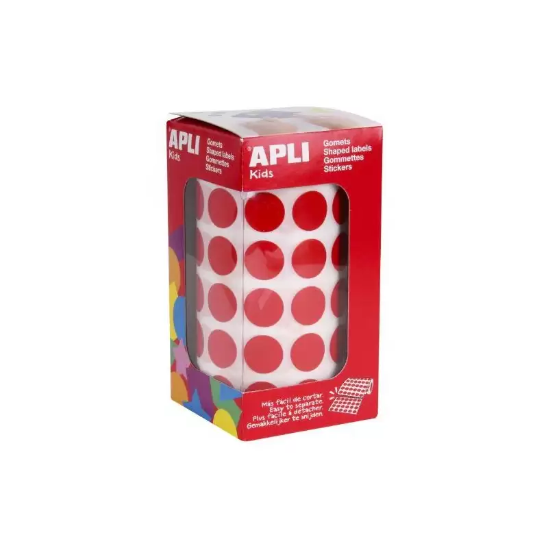 (04857) APLI GOMETS REDONDOS 15MM ROLLO ROJO -ROLLO 2832 UNIDADES-