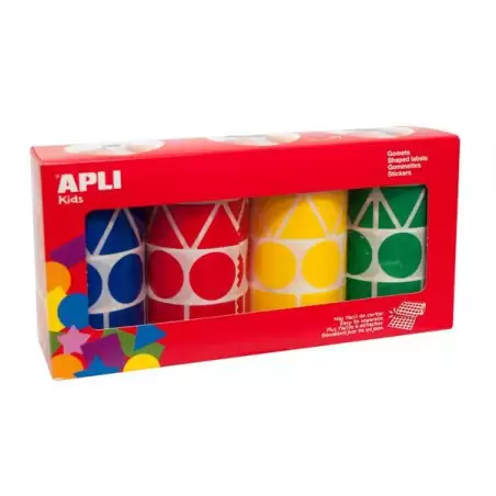 (10753) APLI GOMETS GEOMÉTRICOS CAJA 4 ROLLOS FORMAS Y COLORES SURTIDOS -5428 UNIDADES-