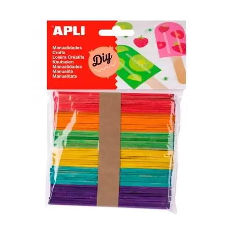 (13064) APLI PALOS DE POLO DE MADERA 114X10MM COLORES SURTIDOS -BOLSA 50U-