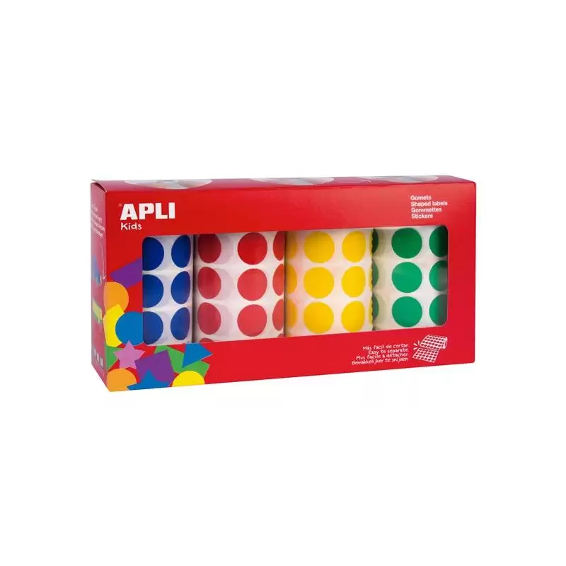 (13793) APLI GOMETS REDONDOS 20MM  CAJA 4 ROLLOS COLORES SURTIDOS - 7080 UNIDADES-