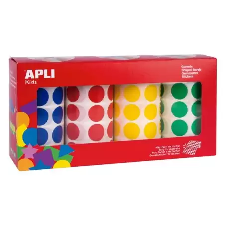 (13793) APLI GOMETS REDONDOS 20MM  CAJA 4 ROLLOS COLORES SURTIDOS - 7080 UNIDADES-