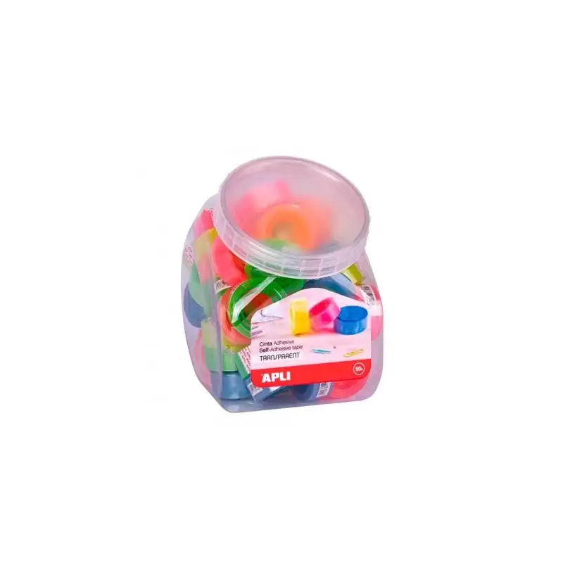 (18146) APLI CINTA ADHESIVA TRANSPARENTE ROLLO 19MM X 20M EXPOSITOR 50 UD C/SURTIDOS FLUORESCENTES