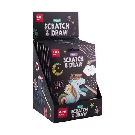 (19259) APLI MINI LÁMINAS RASCA Y DIBUJA SET SCRATCH&DRAW CAJA EXPOSITORA DE 12 SURTIDOS +4 AÑOS