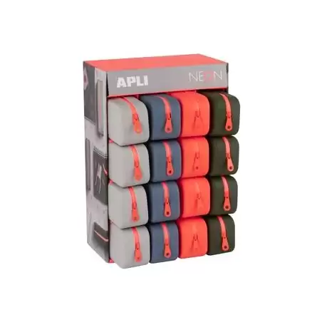 (19913) APLI ESTUCHE DE SILICONA NEON RECTANGULAR EXPOSITOR DE 16 C/SURTIDOS