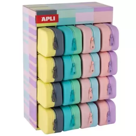 (20647) APLI ESTUCHE DE SILICONA BICOLOR NORDIK PASTEL 185X55X75MM EXPOSITOR DE 16 C/SURTIDOS