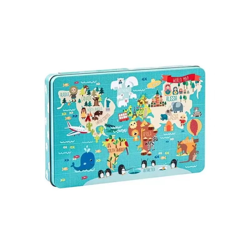 (14550) APLI PUZZLE TEMÁTICA MAPAMUNDI 24 PIEZAS CAJA METÁLICA +3 AÑOS