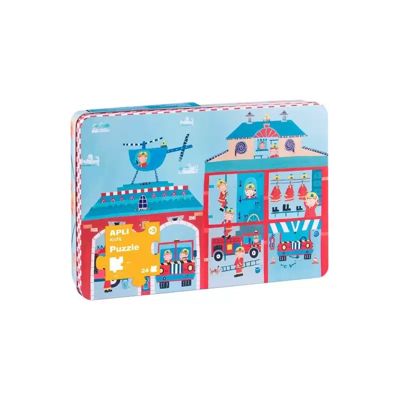 (19014) APLI PUZZLE TEMÁTICA BOMBEROS 24 PIEZAS CAJA METÁLICA +3 AÑOS