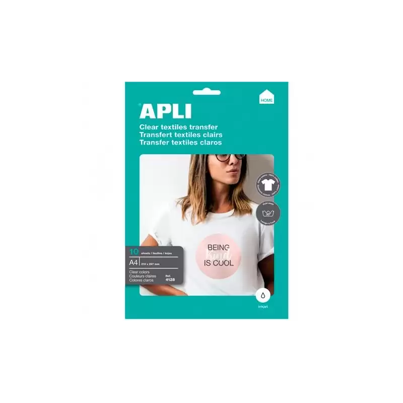 (04128) APLI PAPEL TRANSFER A4 PRENDAS BLANCAS INKJET PAQUETE 10H