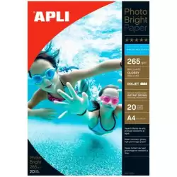 (10123) APLI PAPEL FOTOGRÁFICO PROFESIONAL PHOTO BRIGHT A4 265GR INKJET RESISTENTE AL AGUA PAQUETE 20H BLANCO BRILLO