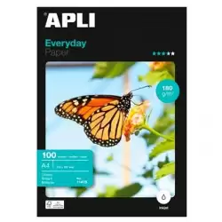 (11475) APLI PAPEL FOTOGRÁFICO EVERYDAY A4 180GR INKJET PAQUETE 100H BLANCO BRILLO