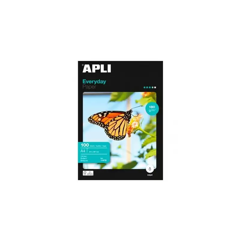 (11475) APLI PAPEL FOTOGRÁFICO EVERYDAY A4 180GR INKJET PAQUETE 100H BLANCO BRILLO