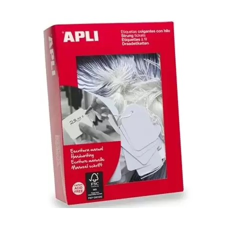 (00387) APLI ETIQUETAS COLGANTES CON HILO 13X20MM CAJA 1000 UD BLANCO