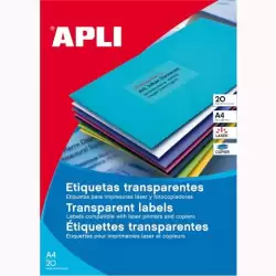 (01225) APLI ETIQUETAS ADHESIVAS 210X297MM LÁSER C/RECTOS 1 X 20H POLIÉSTER TRANSPARENTE