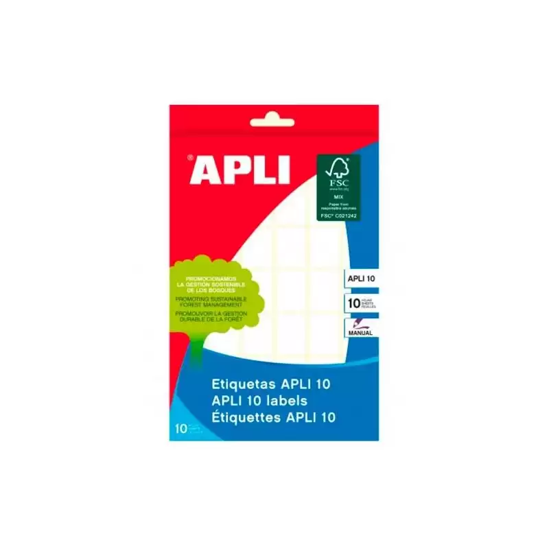 (01639) APLI ETIQUETAS ADHESIVAS 16X22MM ESCRITURA MANUAL C/ROMOS 42 X 10H BLANCO