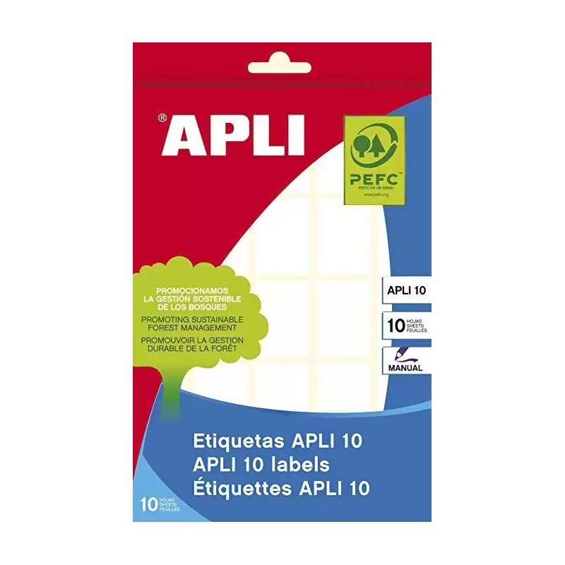 (01640) APLI ETIQUETAS ADHESIVAS 19X27MM ESCRITURA MANUAL C/ROMOS 25 X 10H BLANCO