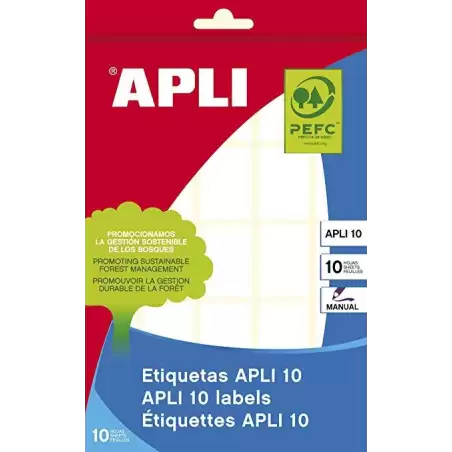 (01640) APLI ETIQUETAS ADHESIVAS 19X27MM ESCRITURA MANUAL C/ROMOS 25 X 10H BLANCO