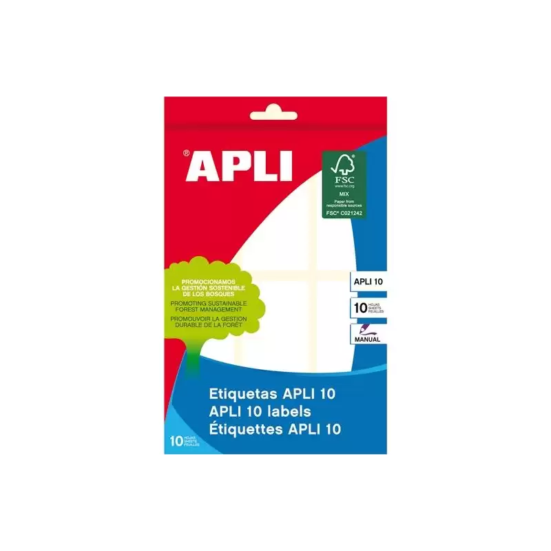(01651) APLI ETIQUETAS ADHESIVAS 34X67MM ESCRITURA MANUAL C/ROMOS 6 X 10H BLANCO
