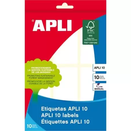 (01651) APLI ETIQUETAS ADHESIVAS 34X67MM ESCRITURA MANUAL C/ROMOS 6 X 10H BLANCO