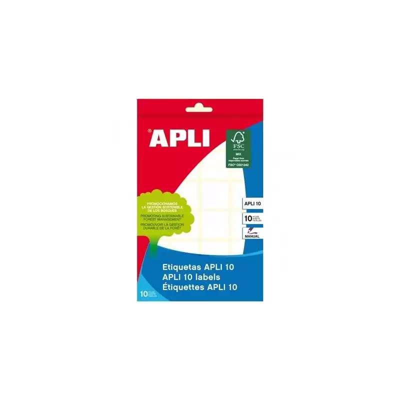 (01652) APLI ETIQUETAS ADHESIVAS 36X40MM ESCRITURA MANUAL C/ROMOS 12 X 10H BLANCO