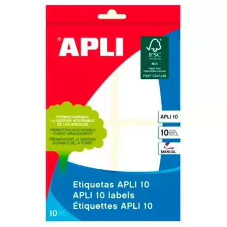 (01655) APLI ETIQUETAS ADHESIVAS 40X75MM ESCRITURA MANUAL C/ROMOS 4 X 10H BLANCO