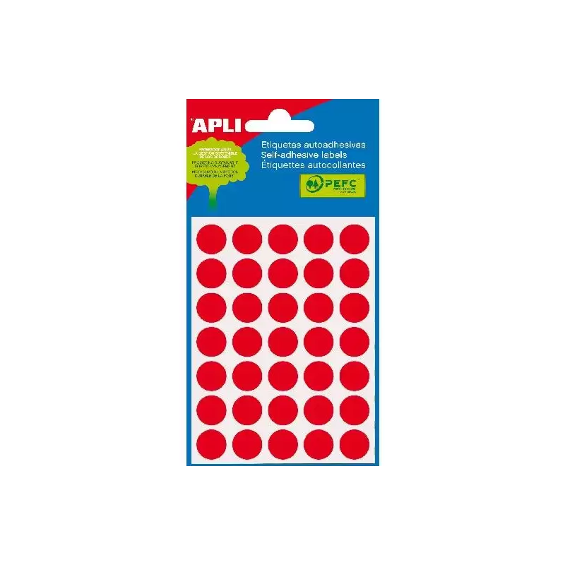 (02057) APLI ETIQUETAS ADHESIVAS CIRCULARES Ø13MM ESCRITURA MANUAL 35 X 5H ROJO