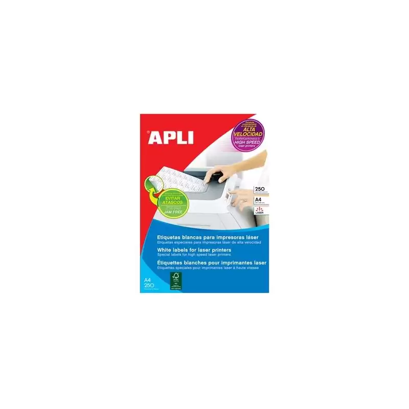 (02525) APLI ETIQUETAS ADHESIVAS 105X37MM LÁSER C/RECTOS 16 X 250H BLANCO
