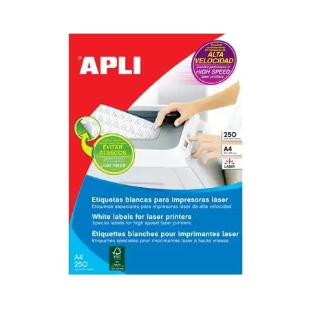 (02525) APLI ETIQUETAS ADHESIVAS 105X37MM LÁSER C/RECTOS 16 X 250H BLANCO