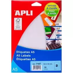(07107) APLI ETIQUETAS ADHESIVAS 105X148MM MANUAL/IMPRESIÓN C/RECTOS 2 X 15H BLANCO