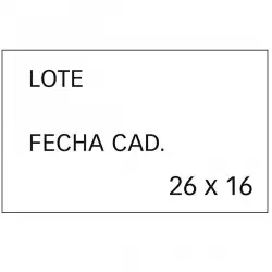(101950) APLI ETIQUETAS PARA ETIQUETADORA DE PRECIOS IMPRESAS 'LOTE' + 'FECHA CAD' 26X16MM 6 ROLLOS DE 1000 BLANCO