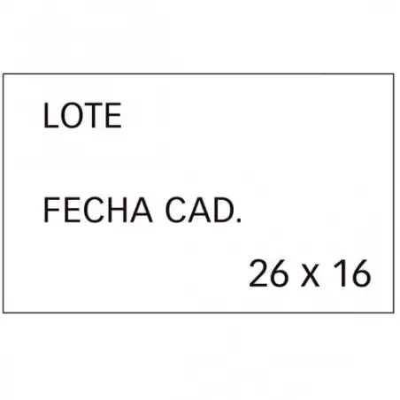 (101950) APLI ETIQUETAS PARA ETIQUETADORA DE PRECIOS IMPRESAS 'LOTE' + 'FECHA CAD' 26X16MM 6 ROLLOS DE 1000 BLANCO
