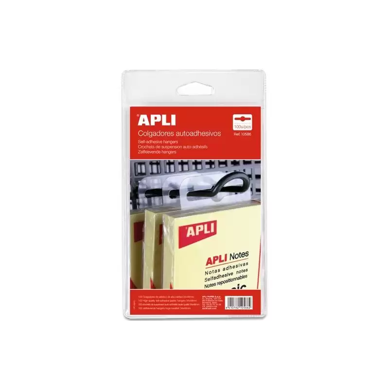 (10586) APLI COLGADORES AUTOADHESIVOS 34X48MM PACK 100U PLÁSTICO TRANSPARENTE