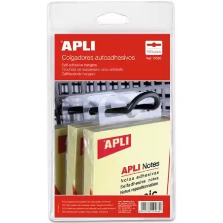 (10586) APLI COLGADORES AUTOADHESIVOS 34X48MM PACK 100U PLÁSTICO TRANSPARENTE