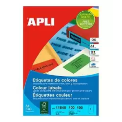 (11840) APLI ETIQUETAS ADHESIVAS 210X297MM INKJET/LÁSER C/RECTOS 1 X 100H ROJO