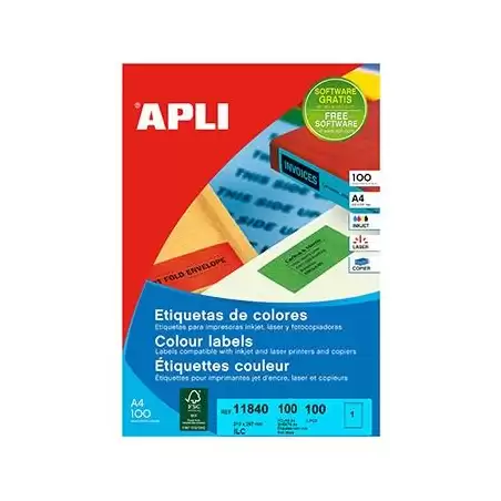 (11840) APLI ETIQUETAS ADHESIVAS 210X297MM INKJET/LÁSER C/RECTOS 1 X 100H ROJO